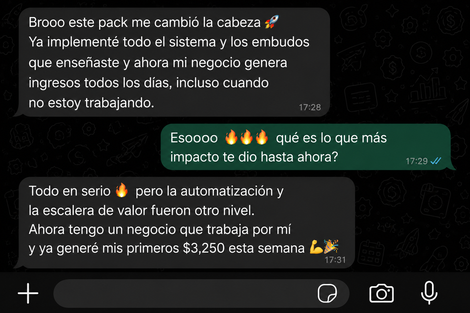 Conversación de WhatsApp con resultados de un alumno